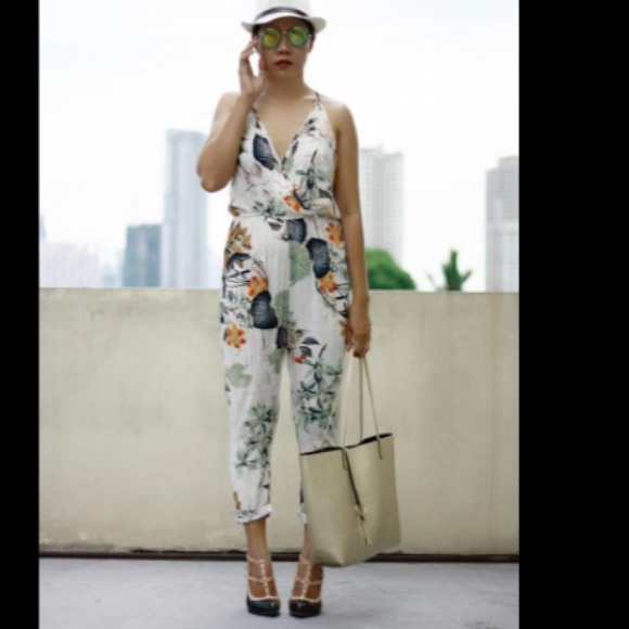 Tropical Plant Print Jumpsuit - Picture 2 of 7